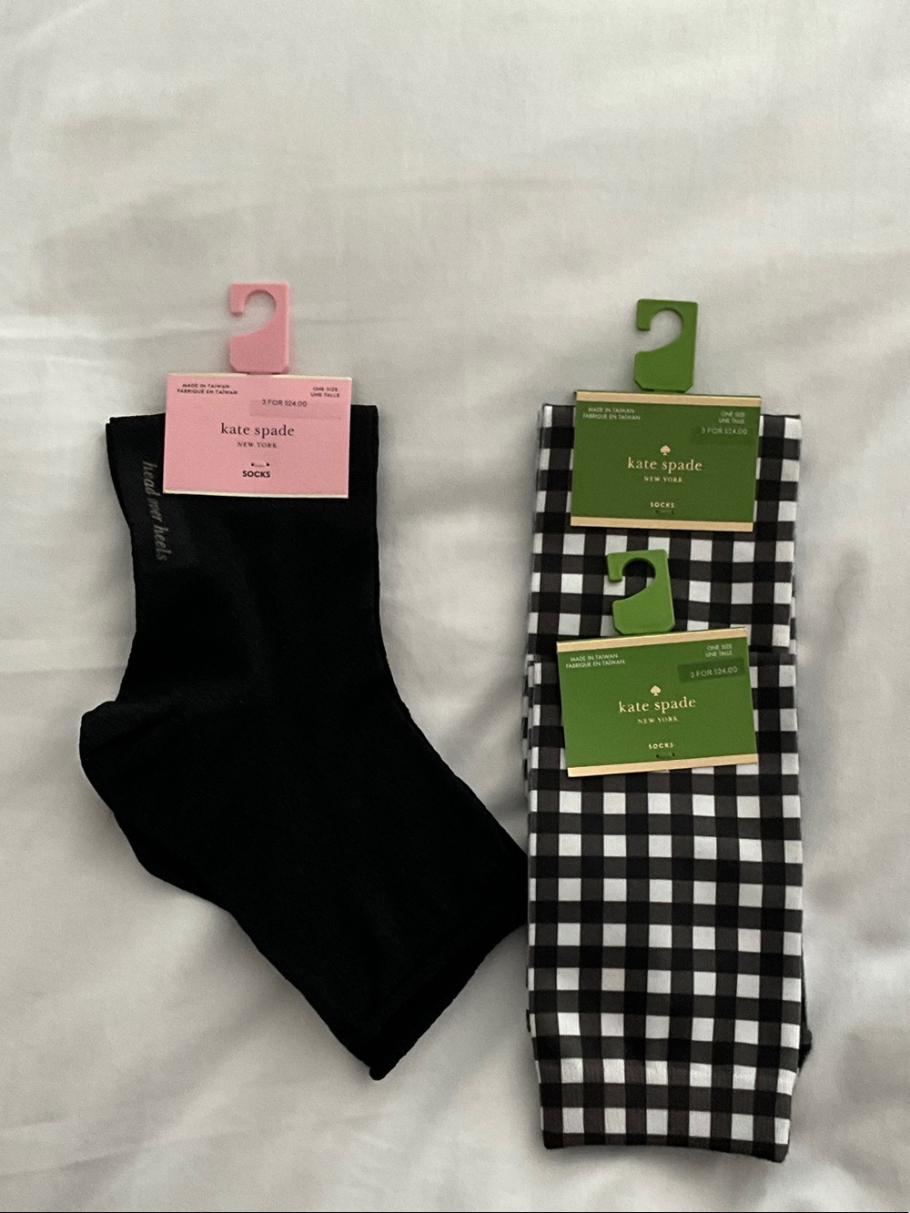 kate spade Black Solid & Black-and-White Gingham Women's Sock Trio